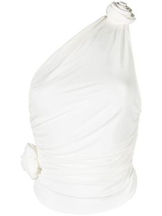 white stretch-design draped design 3D detailing one-shoulder sleeveless Magda Butrym, Designer Drapes, City Dress, Demi Fine Jewelry, Iconic Bags, Satin Top, Summer Beach Wear, One Shoulder Tops, Dressy Tops