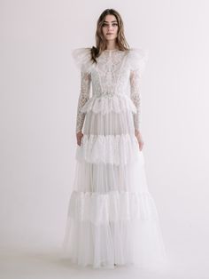 Unusual Wedding Dresses, Vintage Inspired Wedding Dresses, Ruffle Wedding Dress, Embroidered Belt, Timeless Dress, Modest Wedding, Ladies Gown, Vintage Inspired Wedding