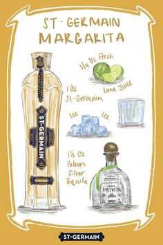 a drawing of different types of bottles and glasses