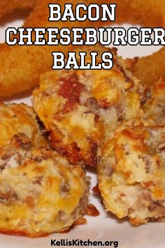 bacon cheeseburger balls on a plate with tater tots