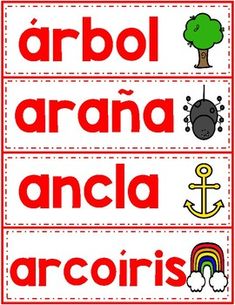 the words are in spanish and english with an anchor, tree, cloud, rainbow