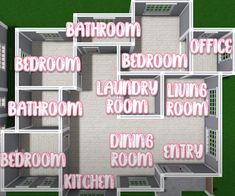 an overhead view of a house with the words bathroom, laundry, living room, dining room and kitchen