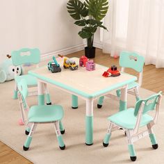 children's table and chairs with toy cars on them