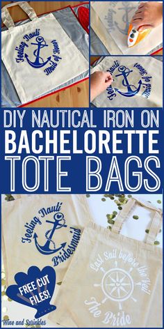 diy nautical iron - on tote bags with instructions for how to make them