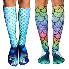 PRICES MAY VARY. Cute Mermaid Pattern: The colorful mermaid element is good for any parties or daily wear, more fashionable and creative for you Super Comfortable. Great for Runners,basketball Players,joggers,athletes,field Sports,cross Training,gym Workouts,hiking,tennis,cycling,office Workers,airplane Travelers Unique Design: Novelty pattern naturally lengthen make you look specially, also suits for the mini skirts or shorts style.Perfect for mermaid theme parties, festivals,casual, cosplay, C Sea Clothing, Sea Clothes, Mermaid Mugs, Mermaid Tail Blanket, Knee High Stockings, Mermaid Theme Party, Mermaid Pattern, Mermaid Gifts, Cute Mermaid