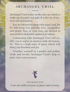 an angel card with the words arcanel uriel on it