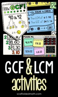 the gcf and lcm activities are shown with text