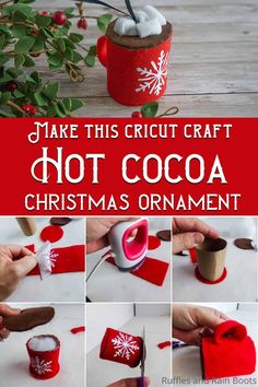 the instructions to make this cricut craft hot cocoa christmas ornament