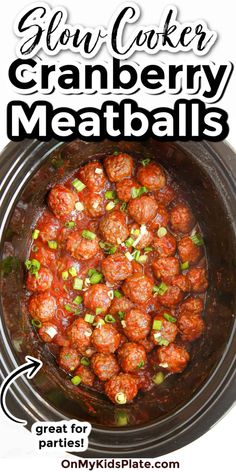 slow cooker cranberry meatballs recipe with text overlay