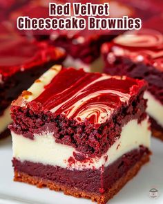 red velvet cheesecake brownies on a white plate