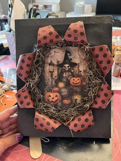 a halloween card with pumpkins and witches on it