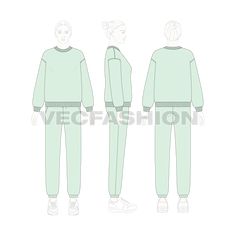 Flat sketch of Womens Oversized Sweatsuit - VecFashion Relaxed Fit Crew Neck Tracksuit For Streetwear, Oversized Crew Neck Tracksuit For Loungewear, Crew Neck Tracksuit For Loungewear, Athleisure Tracksuit With Crew Neck And Relaxed Fit, Oversized Long Sleeve Tracksuit With Ribbed Cuffs, Oversized Crew Neck Sweatshirt, Flat Drawings, Flat Sketches, Vector Sketch