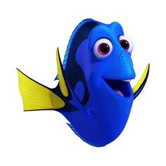 a blue and yellow fish with big eyes