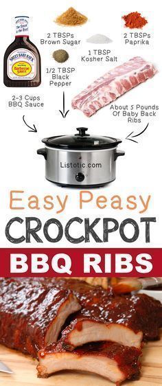 an easy recipe for crockpot bbq ribs is shown in this graphic above