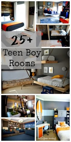 the collage shows different types of teen boy rooms