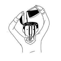 a drawing of a person holding a hair dryer over their head and combing it