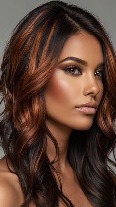 Copper Highlights: Sleek Fall Highlights on Black Hair Copper Highlights On Black Hair, Hair Copper Highlights, Highlights For Black Hair, Highlights On Black Hair, Fall Highlights, Short Haircuts For Black Women, Haircuts For Black Women, Black Hair With Highlights