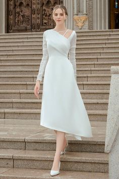 Fusion of Asymmetry – MEAN BLVD Classic Frocks For Women, Off White Dresses Classy, Classy Outfits For Women Dresses, One Piece Design Dresses Long, White Dress Outfit Party Classy, Long White Dress Formal, White Long Dress Casual, White Dress Classy Elegant Long, Elegant White Dress Classy Chic