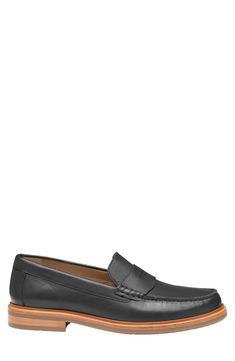 Classic and comfortable, this loafer made of polished leather features a traditional penny strap and a roomy moc toe for easy, wear-with-anything appeal. Cushioning: absorbs impact and distributes weight for consistent, buoyant comfort under each step Removable TRUFOAM® insole Leather upper/leather and textile lining/rubber sole Imported Classic Slip-on Moc Toe Boat Shoes, Timeless Moc Toe Moccasins For Business Casual, Classic Slip-on Boat Shoes With Round Toe, Classic Slip-on Boat Shoes, Classic Moc Toe Boat Shoes With Stitched Sole, Classic Slip-on Moccasins With Removable Insole, Classic Slip-on Moccasins With Moc Toe, Classic Leather Footbed Boat Shoes For Business, Classic Moc Toe Moccasins For Business Casual