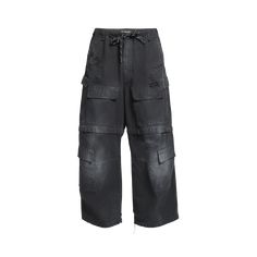 Balenciaga cargo pants with fading and distressing Regular rise Button and drawstring fastening Multiple pockets Full length Wide legs Cotton/polyester Made in Italy Utility Style Washed Black Pants With Cargo Pockets, Utility Style Washed Black Cargo Pants, Balenciaga Cargo Pants, Balenciaga Mens, Wide Legs, Fit Check, Bergdorf Goodman, Cargo Pants, Balenciaga