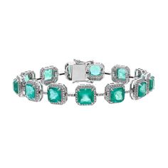 Designer emerald diamond stackable bracelets / 18k white gold jewelry / Emerald green bracelets for women / Statement Jewelry for Her STONE DETAILS : ❋ Stone : Emerald ❋ Stone Size : 7 MM Approx. ❋ Stone Shape : Cushion Cut ❋ Stone Weight : 18.60 Cts. Approx. ❋ Stone Type : Natural ❋ Diamond Weight : 1.76 Cts. Approx. ❋ Diamond Shape : Round Cut ❋ Diamond Color & Quality : FG-Slightly Included ❋ Diamond Type : Natural METAL DETAILS : ❋ Metal Purity : Solid 18K Gold  ❋ Metal Color : White Gold ❋ Bracelet Length : 7.00 Inches Approx. ❋ Gross Weight : 24.025 Gms. Approx. ❋ Gold Net Weight : 19.953 Gms. Approx. ❋ Making : Handmade ❋ Style Code : BR-0150 ------------------------------------- Note: For more products visit my shop through by below link: ❋ Social Media Links ➡️ Instagram :  @zoray Emerald Green Diamond Bracelet, Green Cubic Zirconia Gemstone Bracelets, Elegant Turquoise Emerald-cut Jewelry, Luxury Silver Emerald Bracelets, Emerald Gemstone Tennis Bracelet, Gift, White Gold Bracelet, White Gold Jewelry, Emerald Stone, Stackable Bracelets