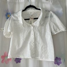 Nwt Tjmaxx White Cropped Blouse Size L Neck 7 In Bust 19.5 In Collar To Shoulder 5 In Sleeve 18 In Length 20 In Collared Tops For Daytime In Summer, White Crop Blouse, Cropped Blouse, White Crop, Crop Blouse, White Blouse, Color White, Top Blouse, Blouses