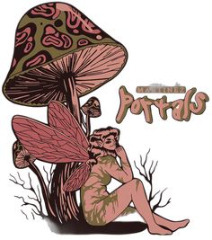 a drawing of a man sitting on the ground next to a mushroom with his legs crossed