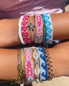 All bracelets from Surfside_Threads! Etsy linked in bio!  Restock comming in July! Friendship Bracelet Stack, String Bracelet Patterns, Friendship Bracelet Patterns Easy, Cute Friendship Bracelets, Surf Jewelry, Embroidery Bracelets, Friendship Bracelets Tutorial, Friendship Bracelets Designs, Diy Bracelet Designs