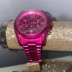 Brand New Modern Pink Chronograph Watch, Pink Chronograph Watch As Gift, Pink Chronograph Watch For Gift, Luxury Pink Analog Watch, Pink Chronograph Watch For Formal Occasions, Pink Michael Kors Watch With Metal Dial, Michael Kors Luxury Pink Watch, Michael Kors Bradshaw Watch, Tortoise Shell Watch