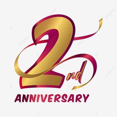 two year anniversary logo design with gold and red letters on a white background, number 2,