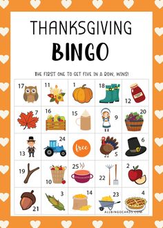 a printable thanksgiving bingo game for kids