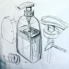 a drawing of a soap dispenser and other items