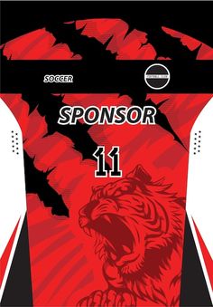 the soccer jersey is red and black with a tiger on it