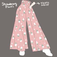 a drawing of a woman wearing pink pants with white stars on them and the words strawberry pants