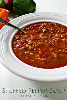 a bowl of stuffed pepper soup on a table