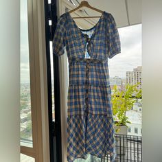 Nwt Size L Never Worn Got In A Boutique In Brooklyn Really Beautiful But Not My Style Comes From A Home With A Corgi Stored In A Smokeless, Odorless Closet Cotton Plaid Short Sleeve Dress For Brunch, Cotton Plaid Dress For Brunch With Short Sleeves, Gingham Short Sleeve Midi Dress For Day Out, Short Sleeve Gingham Midi Dress For Day Out, Plaid Short Sleeve Midi Dress For Daywear, Gingham Short Sleeve Midi Dress For Brunch, Plaid Short Sleeve Midi Dress For Day Out, Short Sleeve Gingham Midi Dress For Brunch, Gingham Midi Dress With Short Sleeves For Brunch