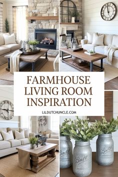 the farmhouse living room is filled with furniture and decor