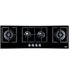 a black stove top with four burners on it