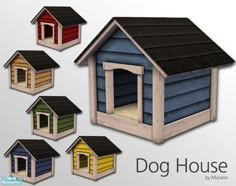 the dog house has five different colors and sizes