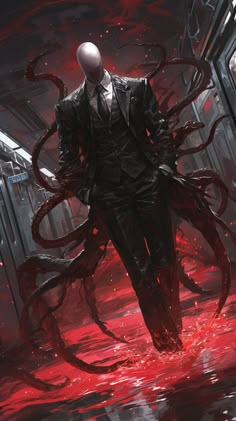 a man in a suit and tie with an octopus on his back