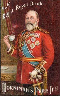 a painting of a man in uniform holding a cup with the caption right royal drink