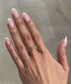 #frenchtipnails #frenchnails #nails #nailstagram #ring #jewelry #almondnails" Dainty French Tip Nails Almond, Vanilla French Nails Almond, Classy French Almond Nails, French Nails Almond White, French Nail Almond, French Almond Acrylic Nails, French Tip Nails Round, Small French Tip Nails, French Nails Oval