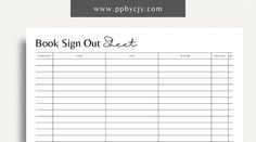 a book sign out sheet with the words book sign out sheet written in black ink