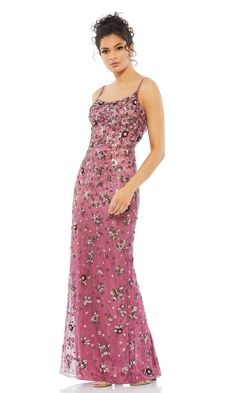 Floral beaded long formal dress with scoop neckline in hand beaded mesh over lining. Mac Duggal Dress, Beaded Formal Dress, Beaded Embellishments, Mac Duggal Dresses, Sleeveless Gown, Column Gown, Raspberry Pink, Gown Prom, Floor Length Gown