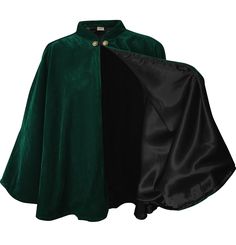 PRICES MAY VARY. Velvet Half Cloak: This Velvet circular cut half medieval cloak capelet is decorated by two pairs of gold color buttons at the front and fringes at the hem which adds elegance to your look. The neck cloak clasp shows your charming collarbone, offering a graceful alternative or a great addition to jackets its loose-fitting cascades over your body. Reflect Your Personality: This half-black cloak Capelet can be worn with almost anything. You can accessories it and pair it with your Half Cloak, Medieval Cloak, Prince Clothes, Cape Wedding, Black Cloak, Velvet Cape, Cape Designs, Elegant Halloween, Costume Collection