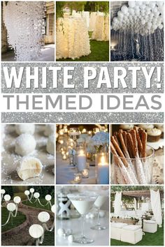 white party themes and decorations are featured in this collage