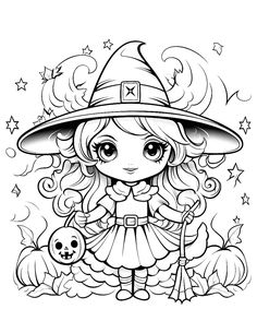 a girl in a witch costume holding a pumpkin