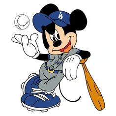 a cartoon character with a baseball bat in his hand and mickey mouse on the back