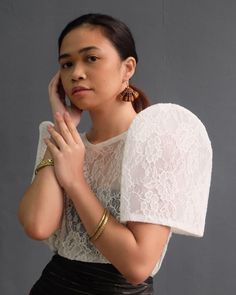 The exquisite style of lace meets the modern touch of Filipiniana.  This design highlights the iconic butterfly sleeves of the Filipiniana Terno along with the conscious sense of feminity that the lace fabric gives. DETAILS Size: XS/S up to 35" over bust. S/M up to 37" over bust. M/L up to 39" over bust. L/XL up to 41"  over bust. XL/XXL up to 44" over bust.  Make: Mixed polyester and spandex fabric with unique floral designs. Care: Hand wash and air dry. Plus Size Filipiniana, Filipiniana Top, Kondangan Outfit, Modern Filipiniana, Filipiniana Dress, Lace Butterfly, Manila Philippines, Casual Wear Women, Butterfly Sleeve