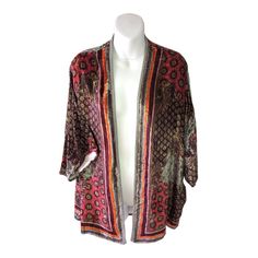 Viscose Open Front Dry Clean Imported Dimensions 28"L Stock Photos Included For Style And Fit Only Bohemian Multicolor Open Front Tops, Anthropologie Kimono, Bohemian Robes, Plum Velvet, Sequin Kimono, Velvet Kimono, Anthropologie Jeans, Bubble Dress, Dusters